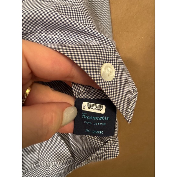 Faconnable Womens Navy White Gingham Check 100% Cotton Button Down Shirt Size M - Picture 4 of 6